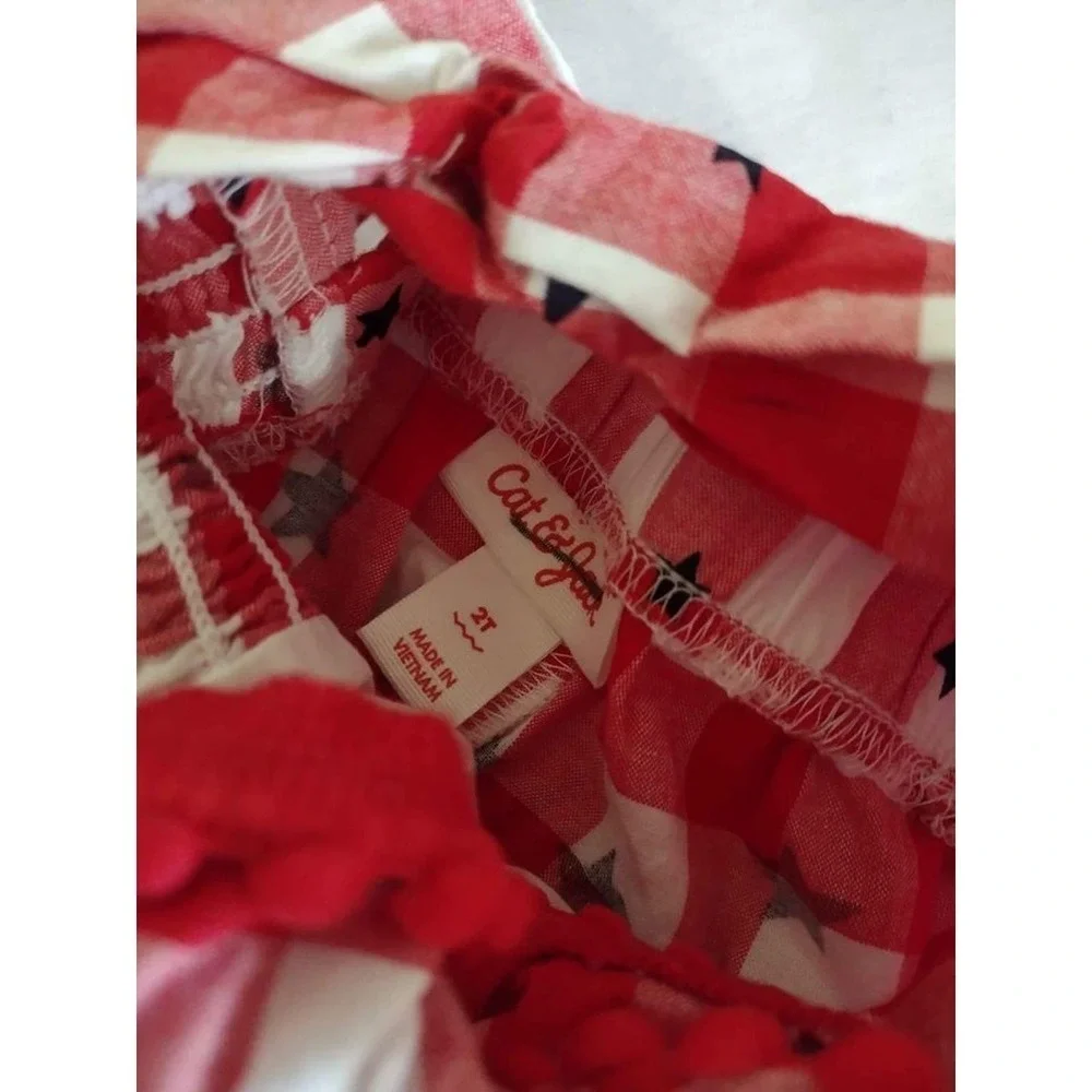 Cat Jack Kids Red White‎ Gingham Star Ruffle Romper Jumper 2T